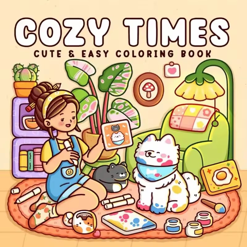 Cozy Time Cute & Easy Coloring - Adult Coloring Book Stress Relief review and price